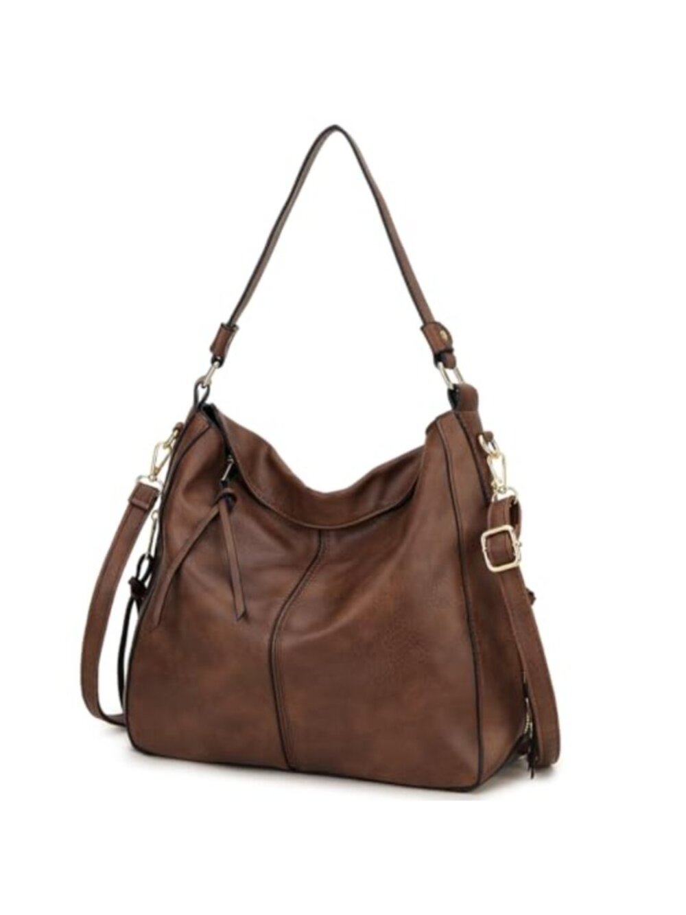Faux Leather Hobo Shoulder Bag with Detachable Long Strap